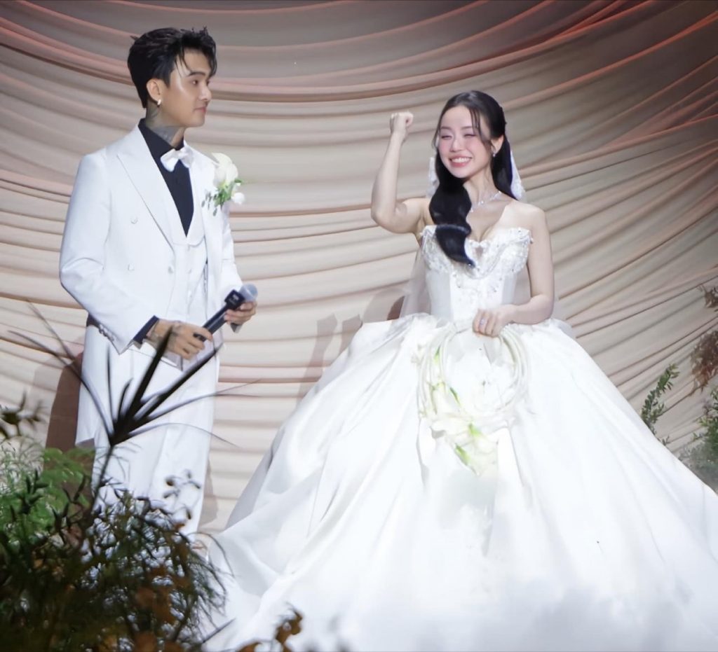 "Cindy Lư and Đạt G sharing a romantic moment at their lavish July 2025 wedding"