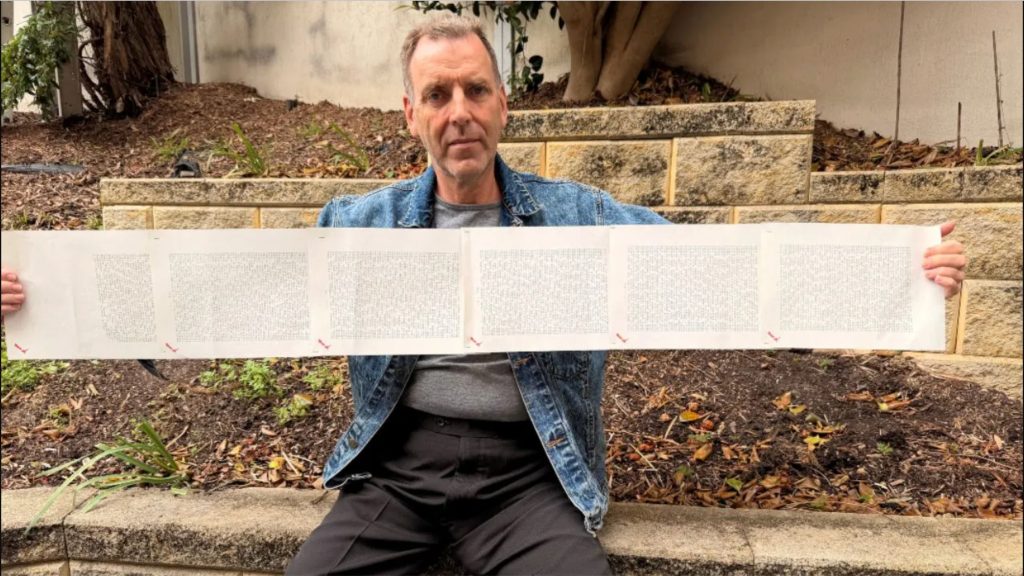 "Close-up of extra pages sewn into Laurence Watkins’ passport for his 2,253 names"