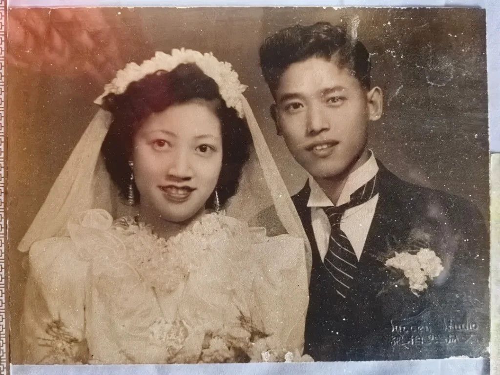 "The couple on their wedding day in 1949 and today"