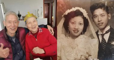 "The couple on their wedding day in 1949 and today"
